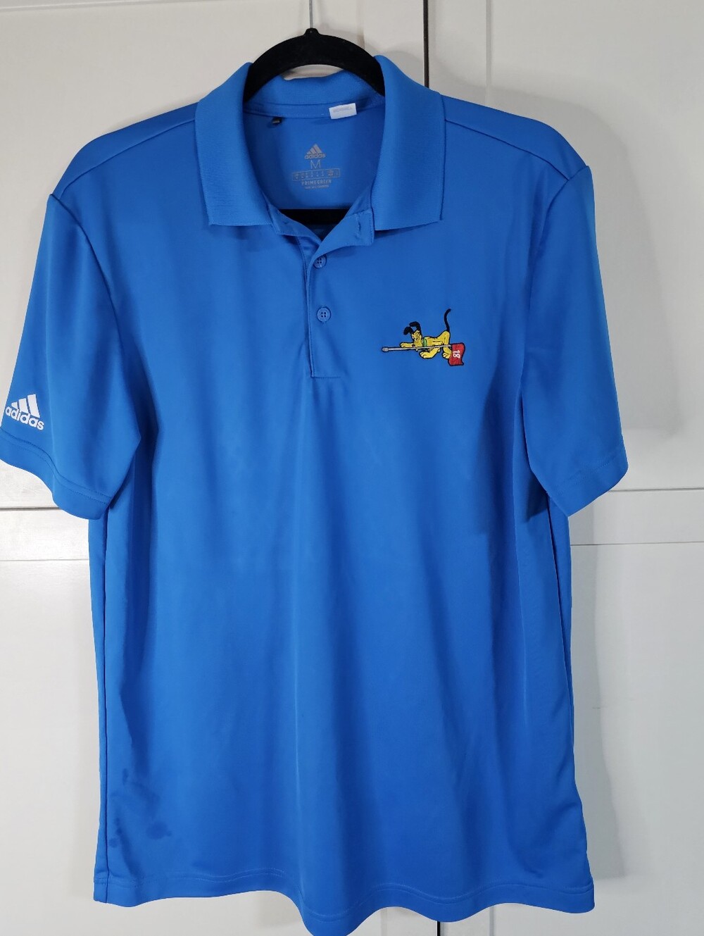 Adidas Disney Pluto Golf Polo Shirt Mens M Blue Primegreen Embroidered 18 Flag